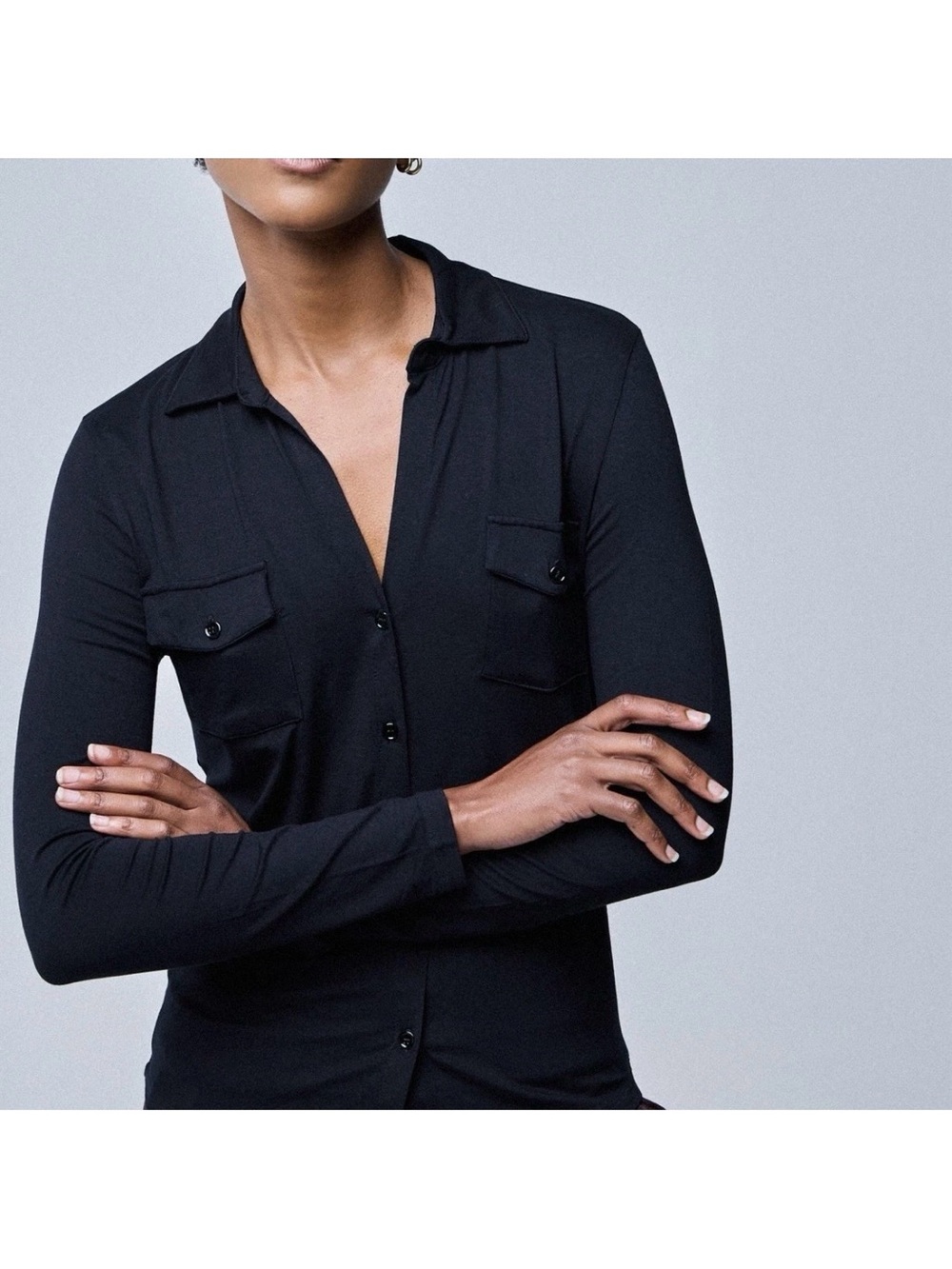 MAJESTIC FILATURES Deluxe Teeshirt Anna Viscose Button Up Women Sz S Black Soft